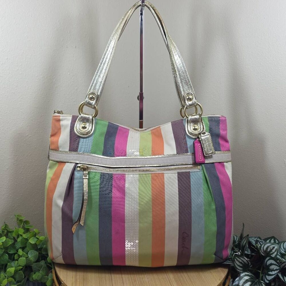 Coach Poppy Legacy Multicolor Stripes Glam Tote